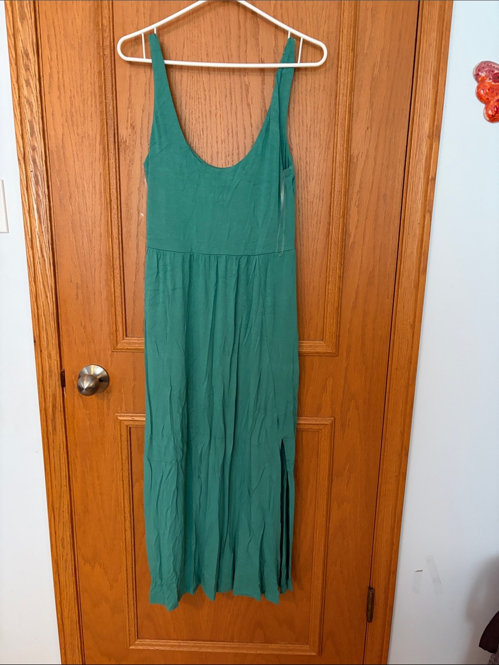 Women's Emerald Green Scoop Neck Maxi Dress- with pockets